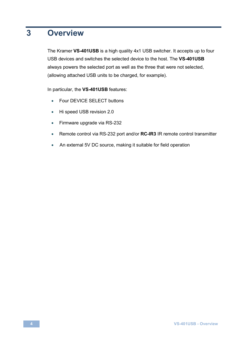 3 overview, Overview, 3overview | Kramer Electronics VS-401USB User Manual | Page 7 / 22