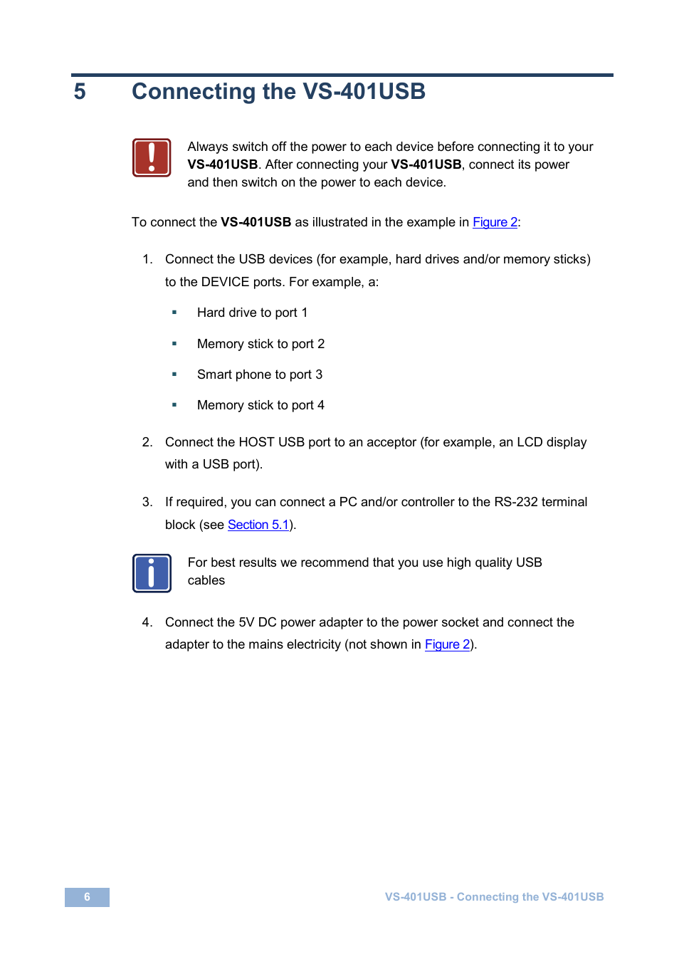 5 connecting the vs-401usb, Connecting the vs-401usb, 5connecting the vs-401usb | Kramer Electronics VS-401USB User Manual | Page 9 / 22