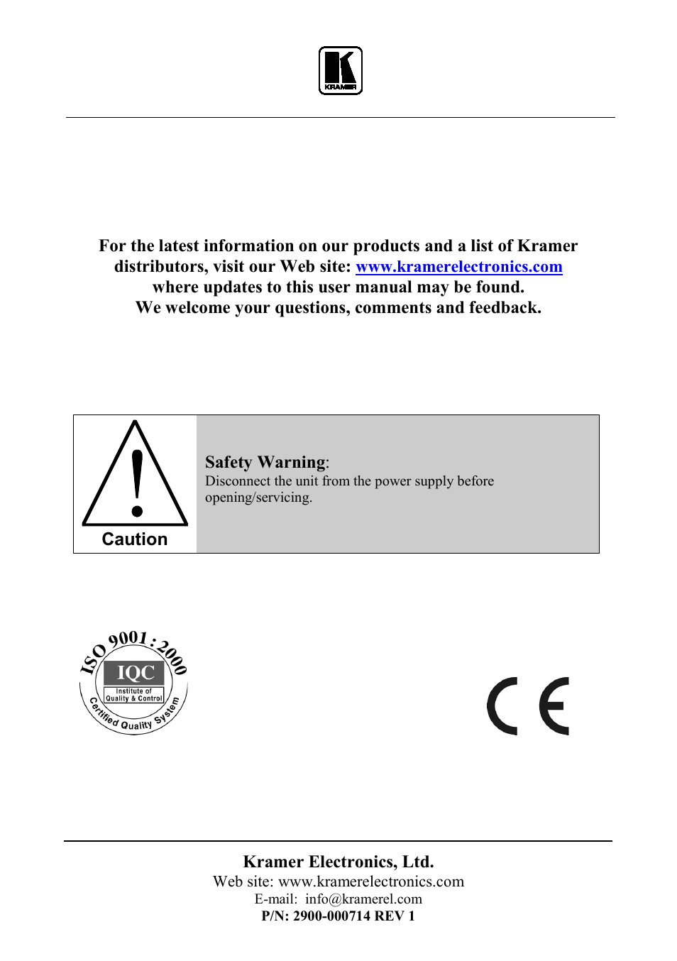 Kramer Electronics VS-406 User Manual | Page 13 / 13