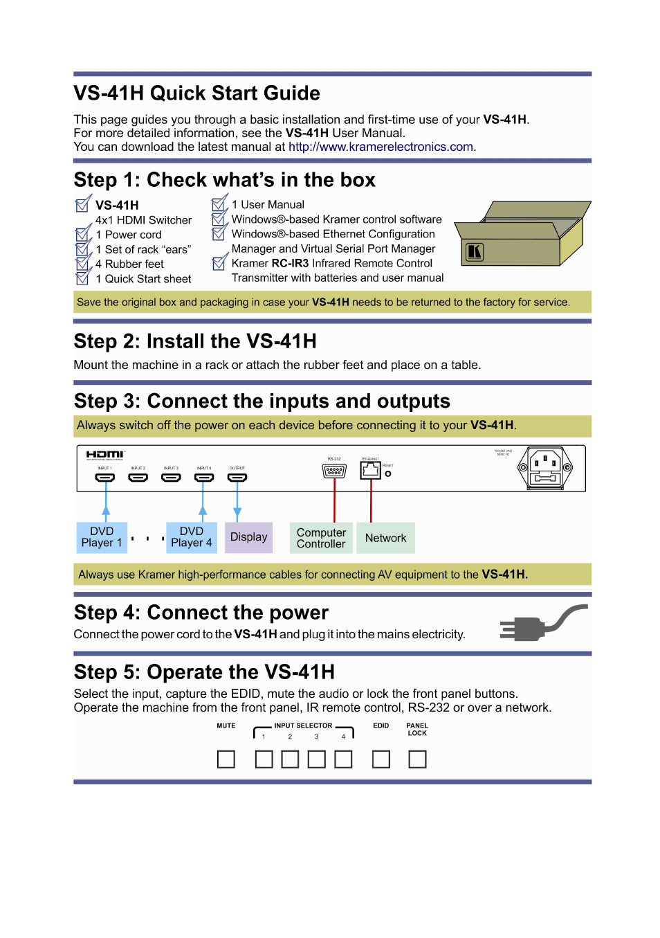Kramer Electronics VS-41H User Manual | Page 2 / 25