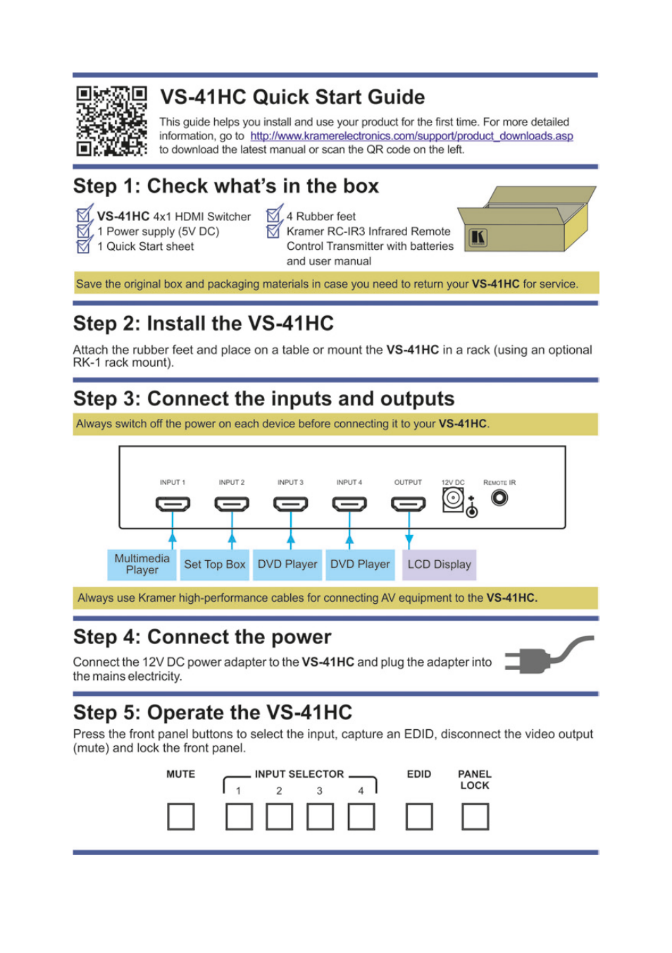 Kramer Electronics VS-41HC User Manual | Page 2 / 16