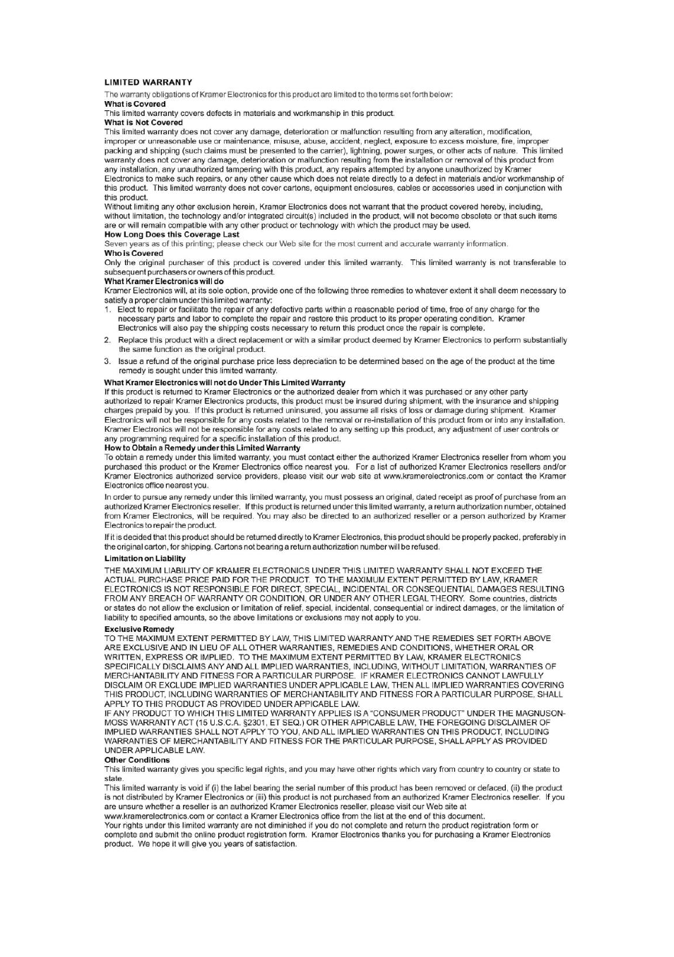 Kramer Electronics VS-41HDCP User Manual | Page 38 / 39