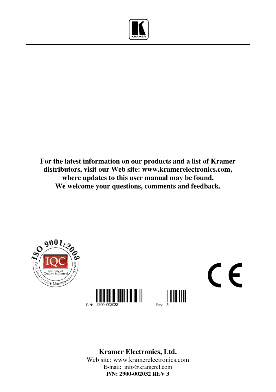 Kramer electronics, ltd | Kramer Electronics VS-421 User Manual | Page 8 / 8