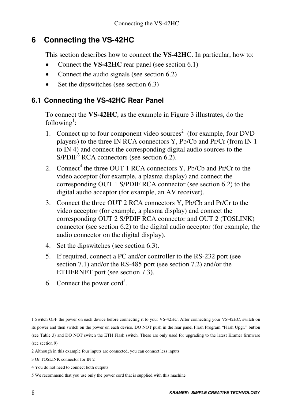 6 connecting the vs-42hc | Kramer Electronics VS-42HC User Manual | Page 11 / 39