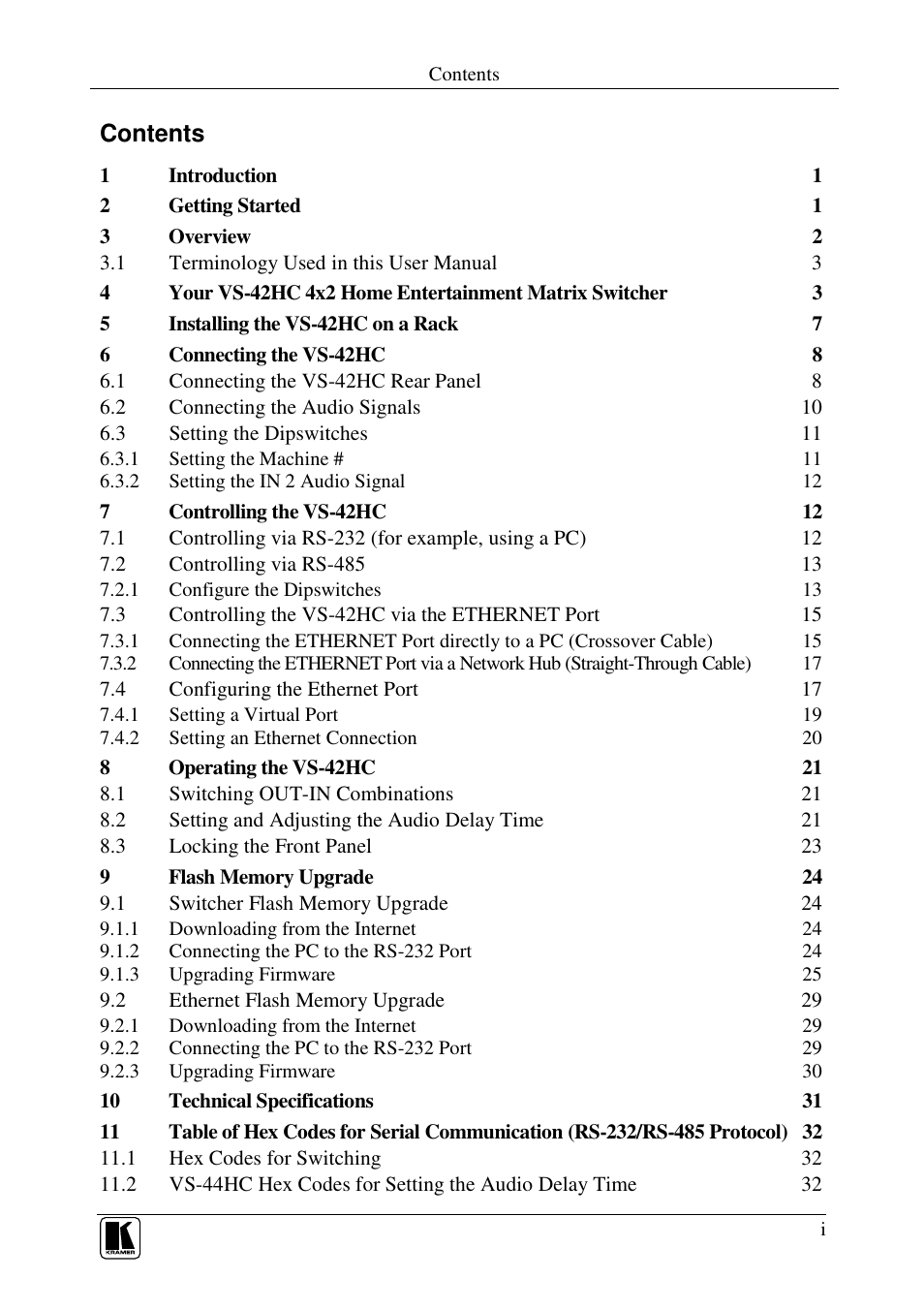 Kramer Electronics VS-42HC User Manual | Page 2 / 39