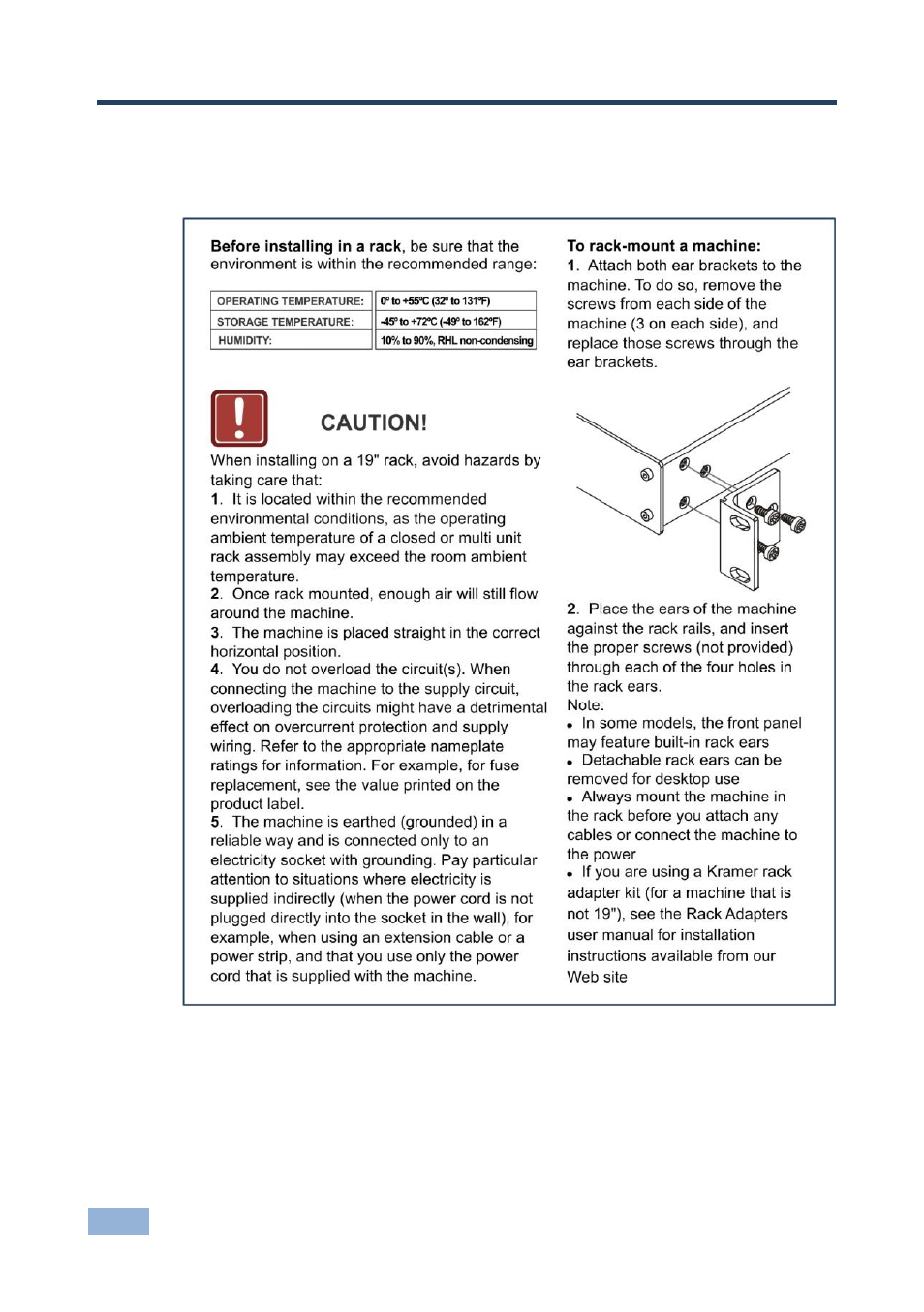4 installing in a rack, Installing in a rack, 4installing in a rack | Kramer Electronics VS-42HN User Manual | Page 11 / 33