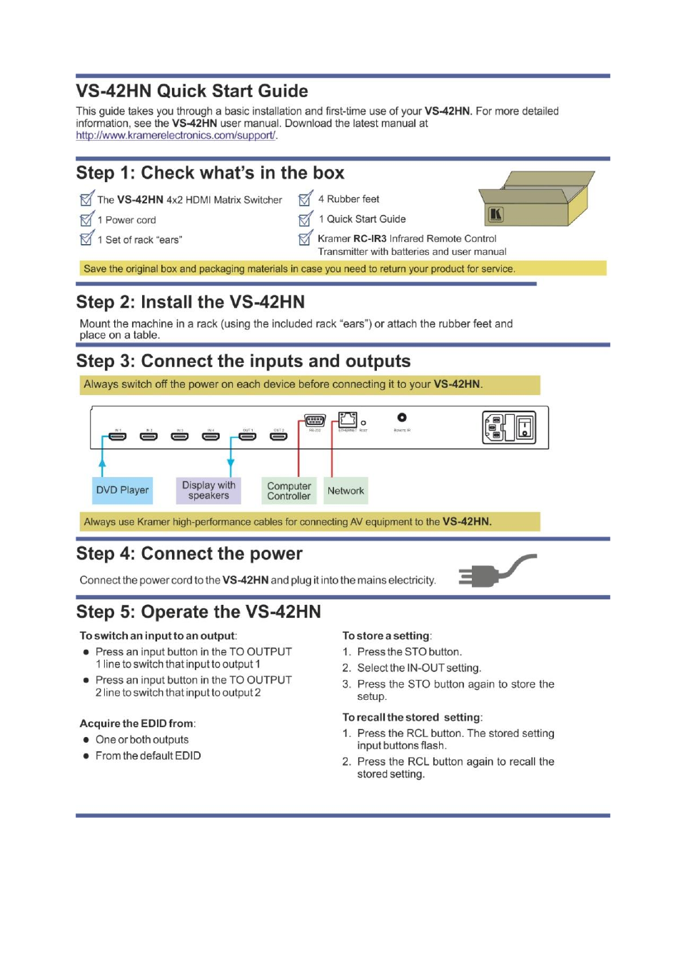 Kramer Electronics VS-42HN User Manual | Page 2 / 33