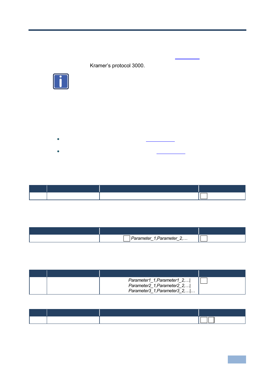 11 protocol 3000, 1 kramer protocol 3000 syntax, 1 host message format | 1 simple command, 2 command string, 2 device message format, Protocol 3000, Kramer protocol 3000 syntax | Kramer Electronics VS-42HN User Manual | Page 28 / 33