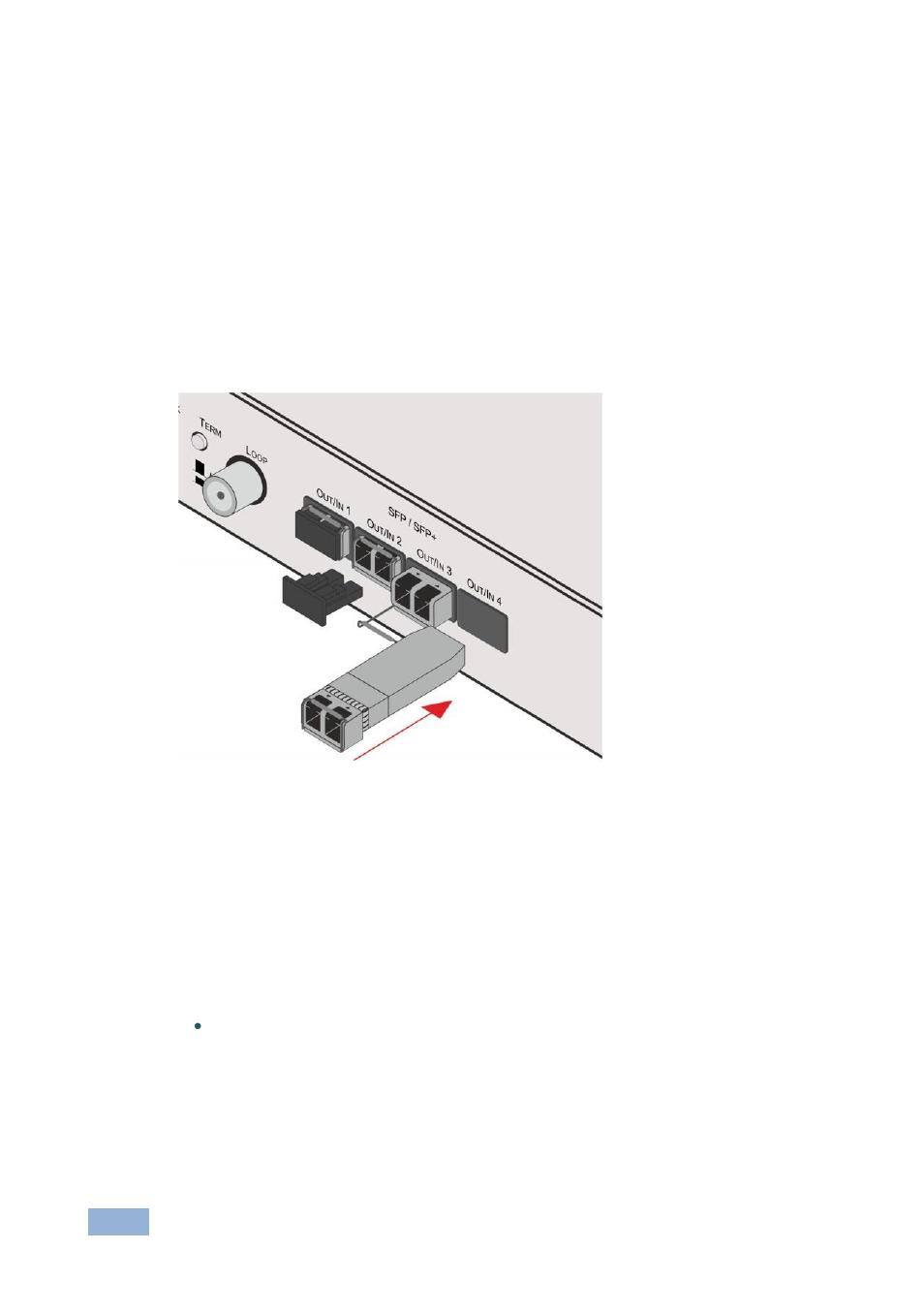 2 connecting the rs-232 port, Connecting the rs-232 port, Figure 4: installing the sfp modules | Section | Kramer Electronics VS-44FO User Manual | Page 15 / 43