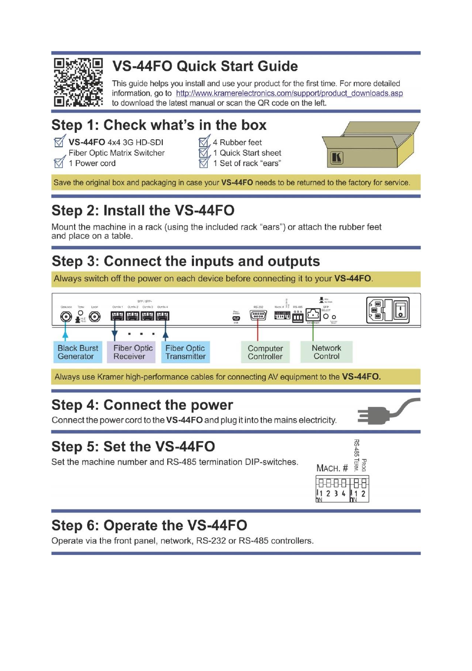 Kramer Electronics VS-44FO User Manual | Page 2 / 43