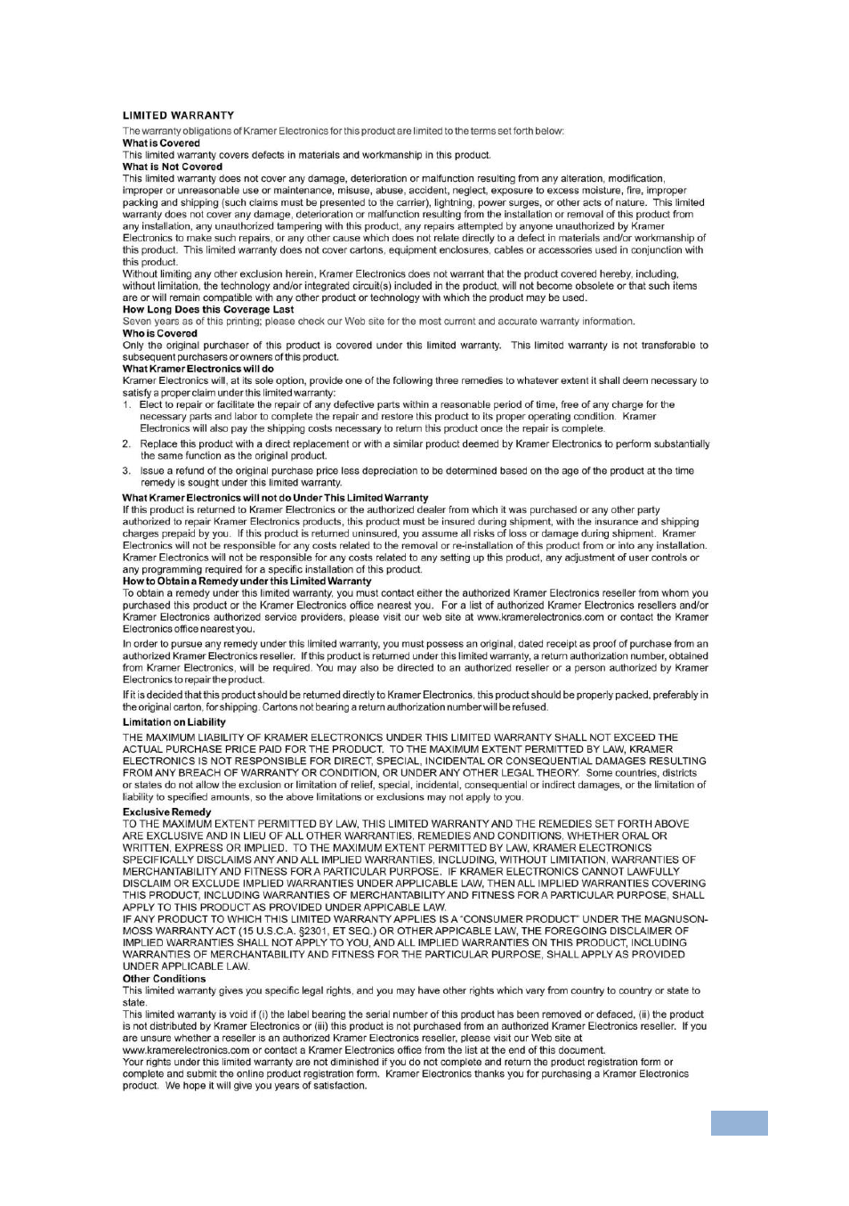 Kramer Electronics VS-44FO User Manual | Page 42 / 43
