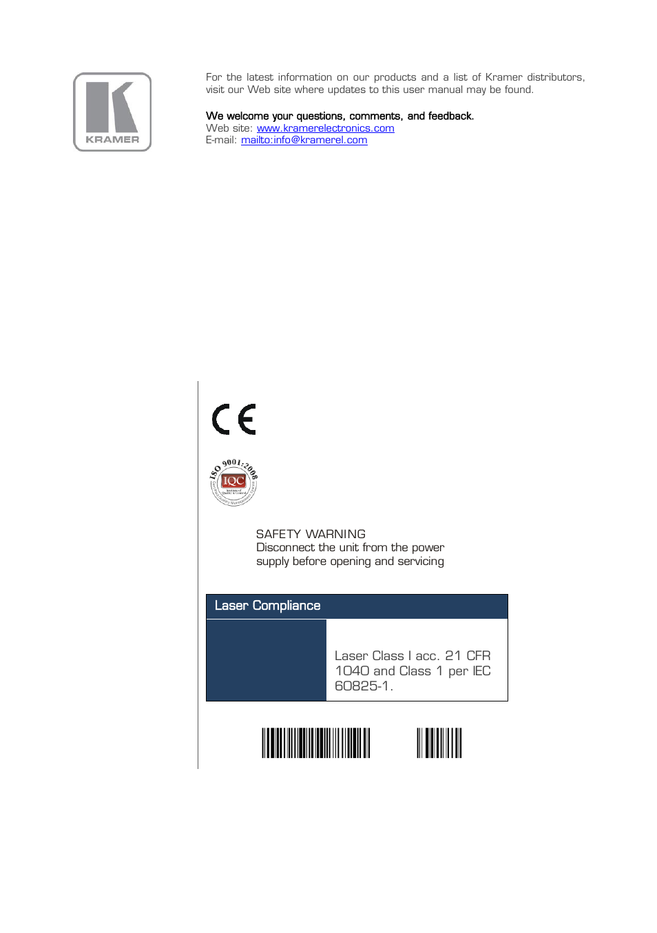 Kramer Electronics VS-44FO User Manual | Page 43 / 43