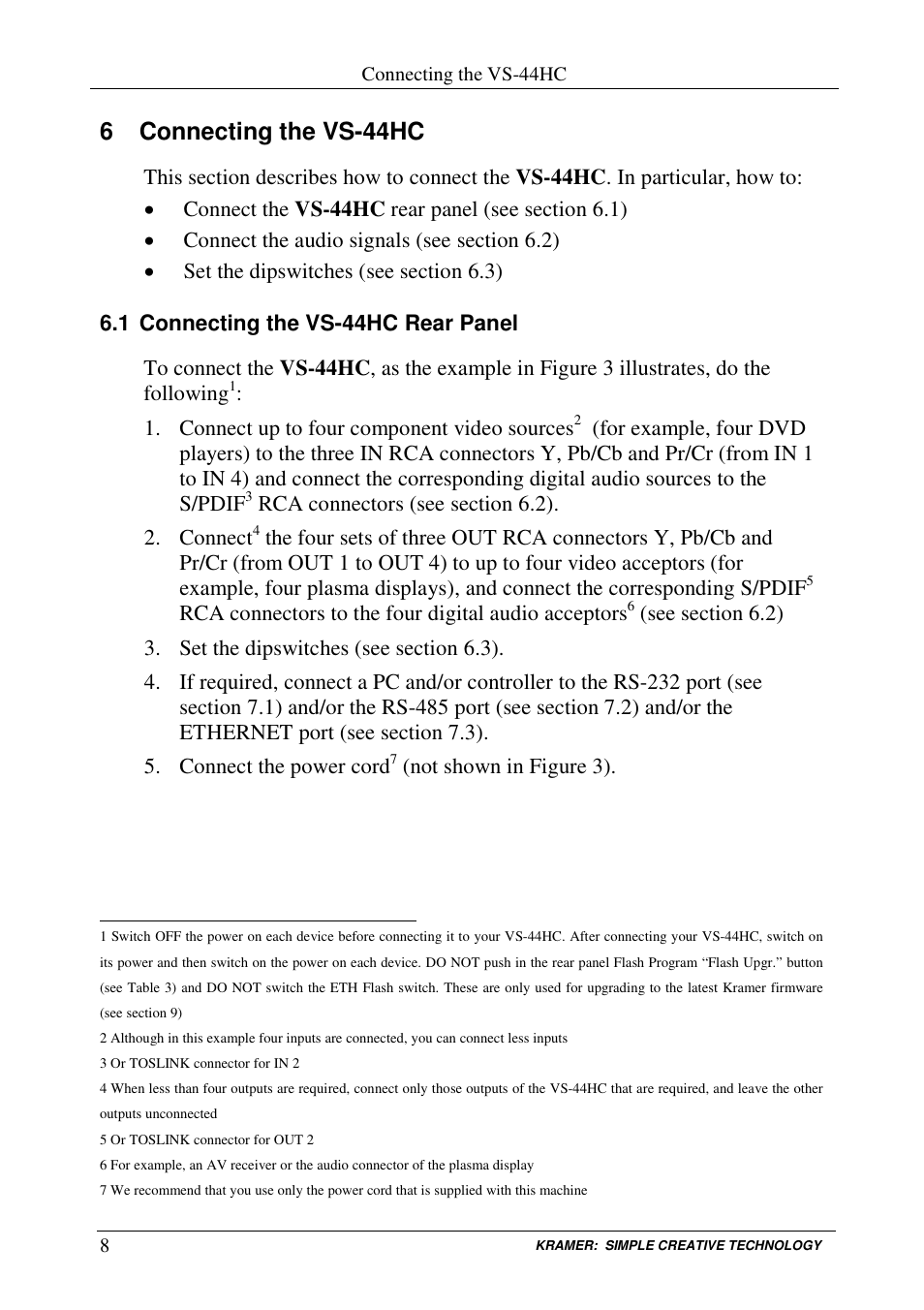 6 connecting the vs-44hc | Kramer Electronics VS-44HC User Manual | Page 12 / 49
