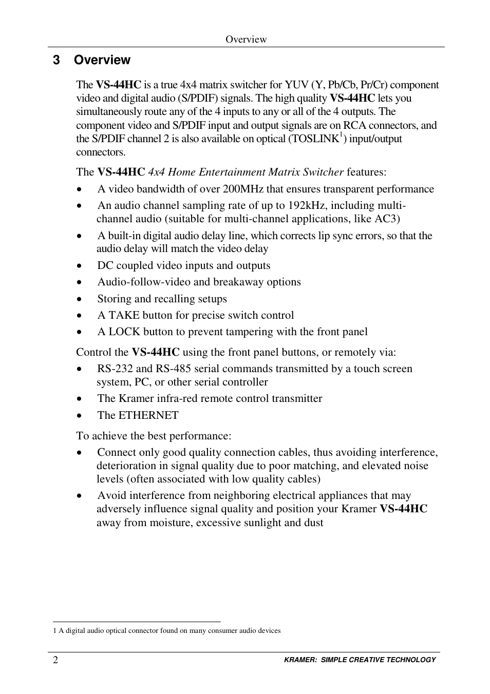 3 overview | Kramer Electronics VS-44HC User Manual | Page 6 / 49