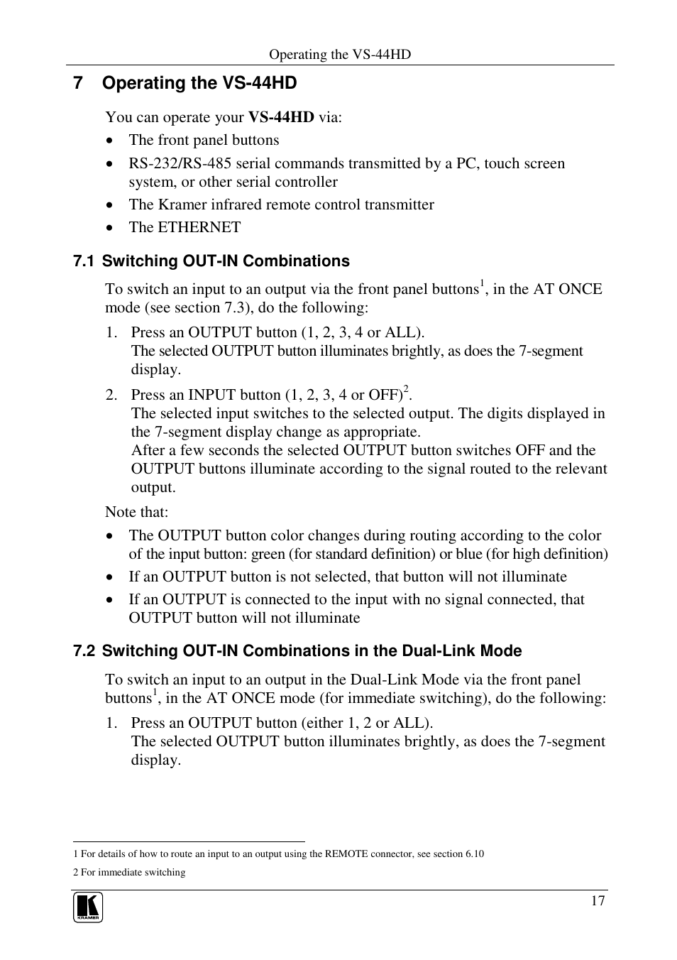 7 operating the vs-44hd | Kramer Electronics VS-44HD User Manual | Page 20 / 32