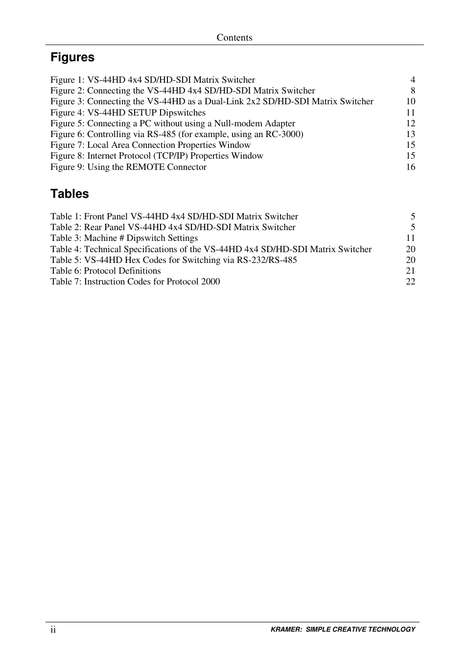 Figures, Tables | Kramer Electronics VS-44HD User Manual | Page 3 / 32