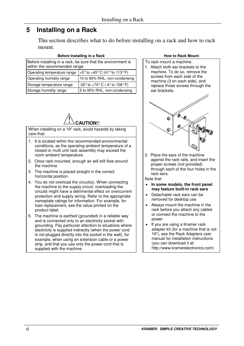 5 installing on a rack, Installing on a rack | Kramer Electronics VS-44HD User Manual | Page 9 / 32