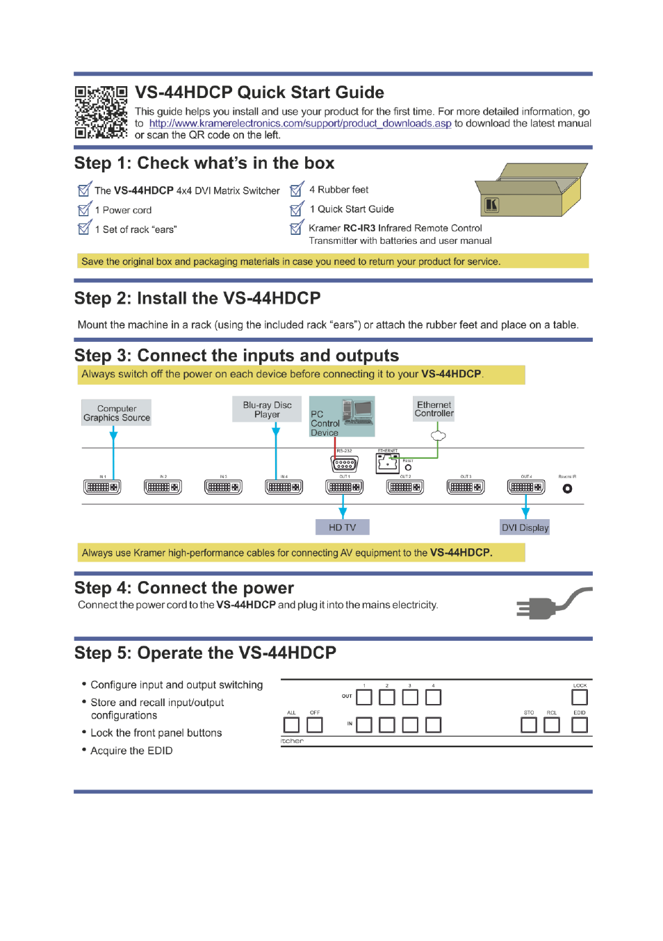 Kramer Electronics VS-44HDCP User Manual | Page 2 / 37