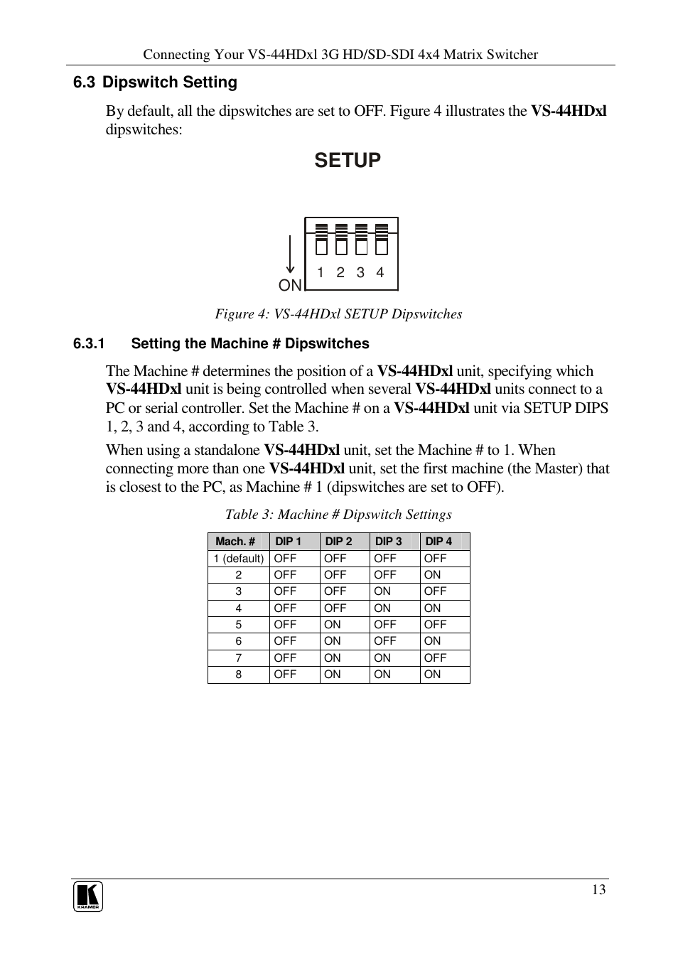 Setup | Kramer Electronics VS-44HDxl User Manual | Page 16 / 31