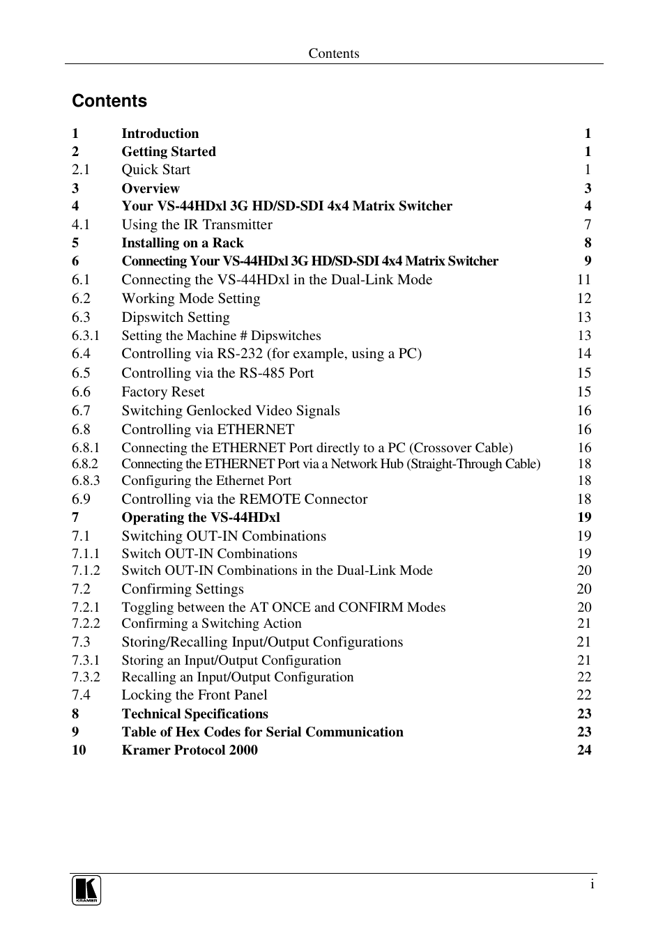 Kramer Electronics VS-44HDxl User Manual | Page 2 / 31