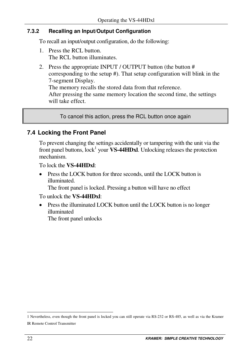 Kramer Electronics VS-44HDxl User Manual | Page 25 / 31