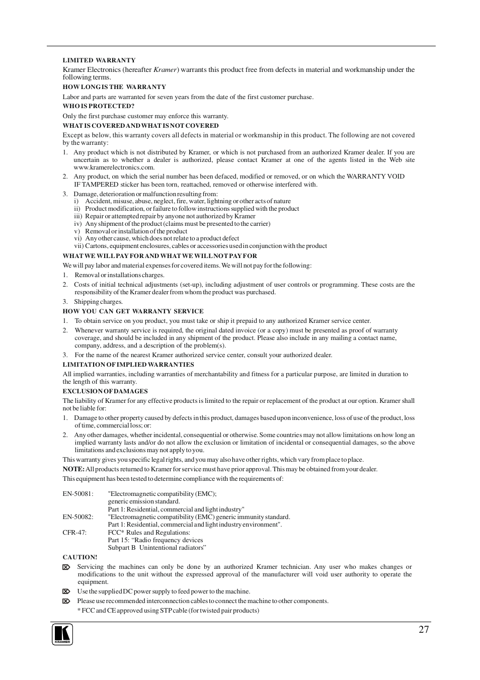 Kramer Electronics VS-44HDxl User Manual | Page 30 / 31
