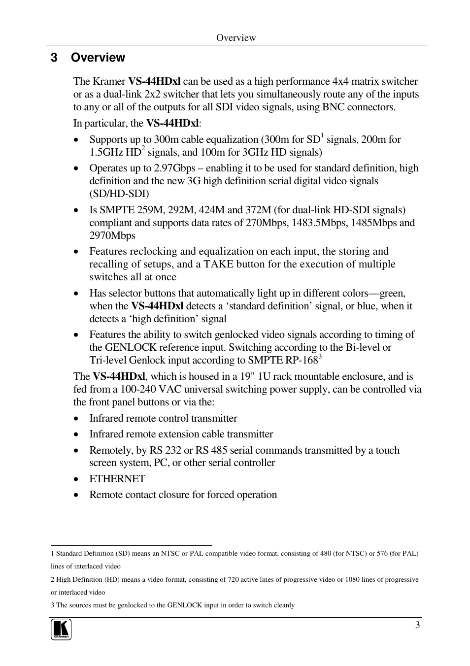 3 overview | Kramer Electronics VS-44HDxl User Manual | Page 6 / 31