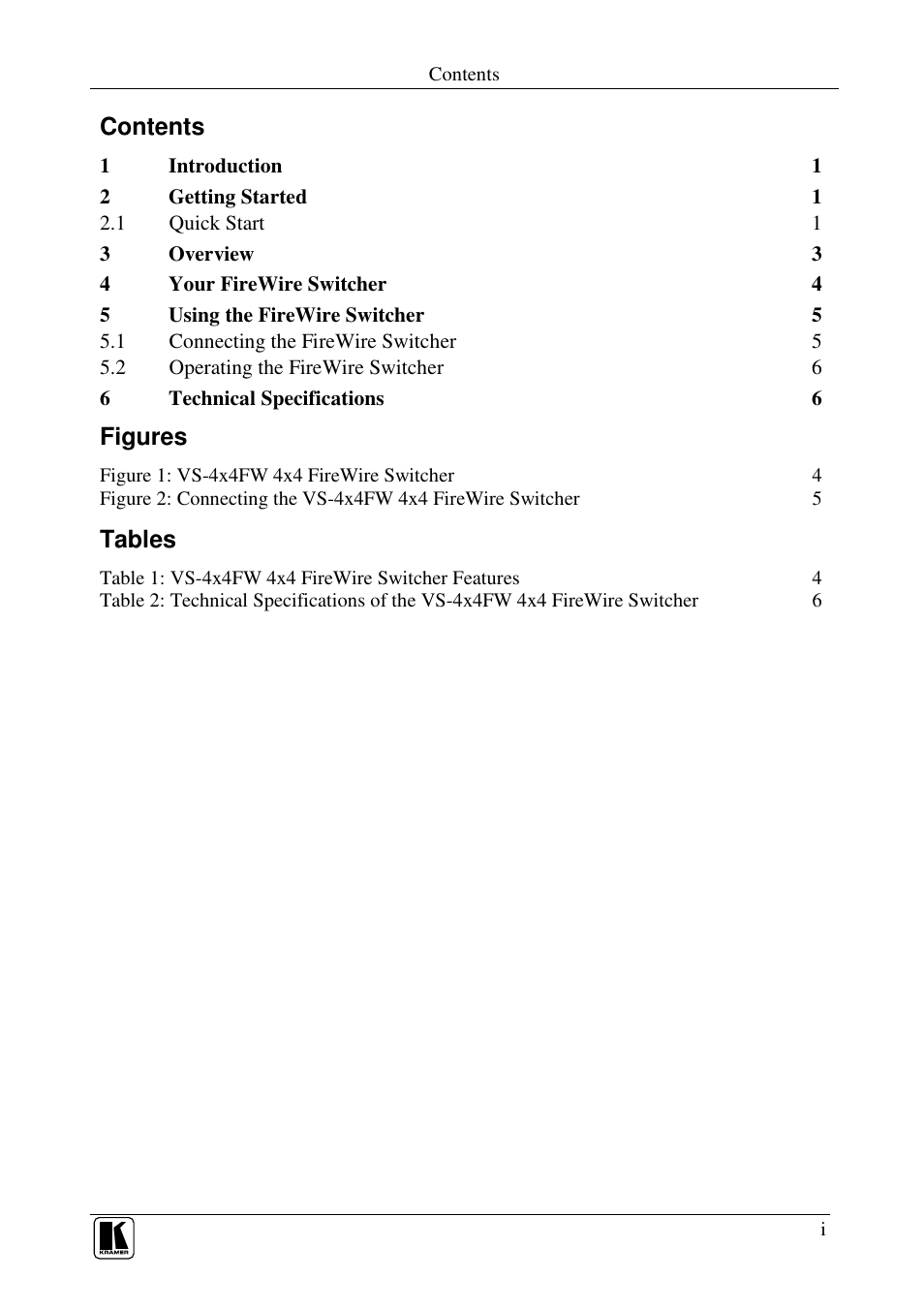 Kramer Electronics VS-4x4FW User Manual | Page 2 / 10