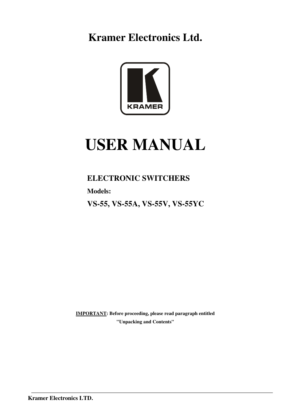 Kramer Electronics VS-55YC User Manual | 16 pages