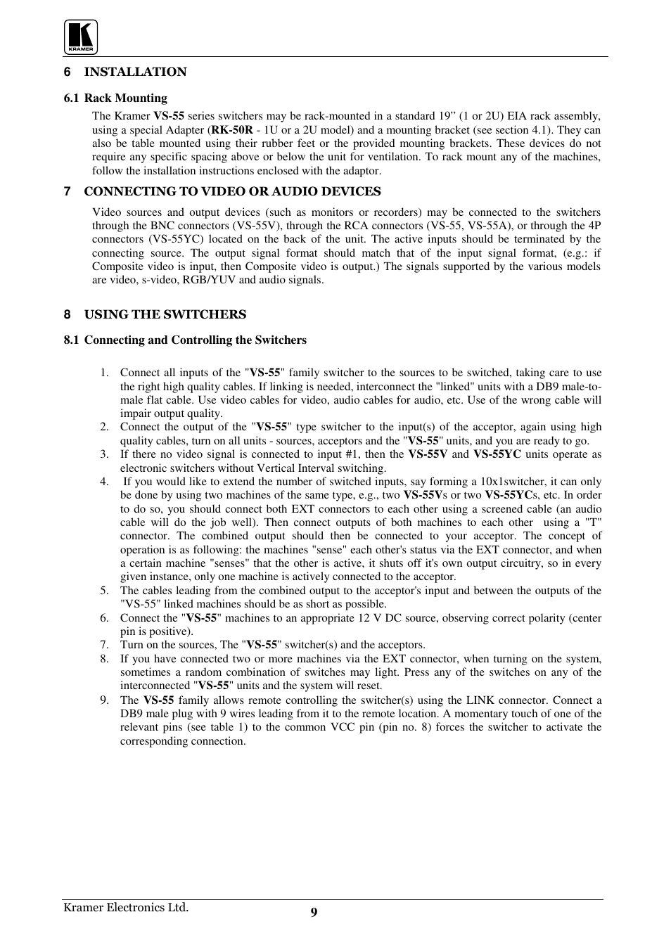 Kramer Electronics VS-55YC User Manual | Page 10 / 16