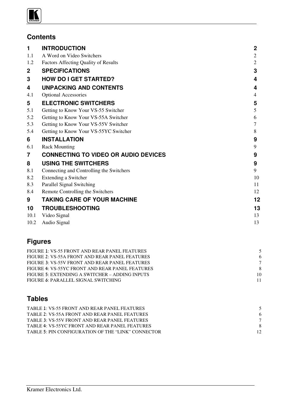 Kramer Electronics VS-55YC User Manual | Page 2 / 16