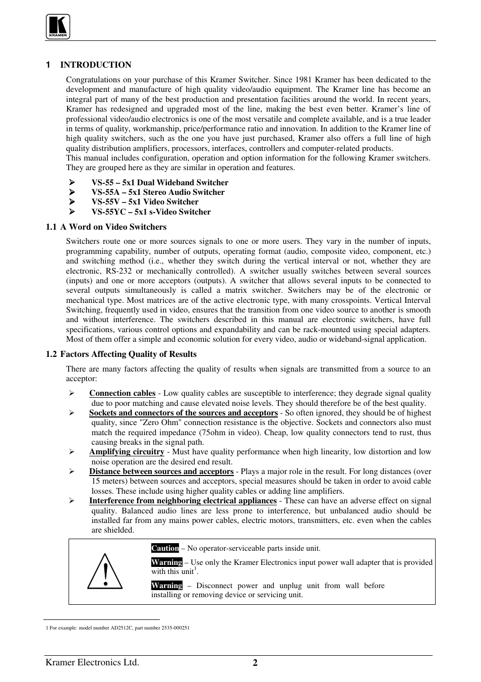 Kramer electronics ltd. 2 | Kramer Electronics VS-55YC User Manual | Page 3 / 16