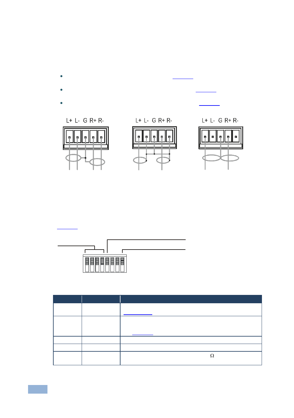 5 setting the dip-switches, Setting the dip-switches, Figure 6: balanced stereo audio connection | Figure 7: unbalanced stereo audio input connection, Figure 9: dip-switch settings, Section 5.4 | Kramer Electronics VS-5x5 User Manual | Page 13 / 35