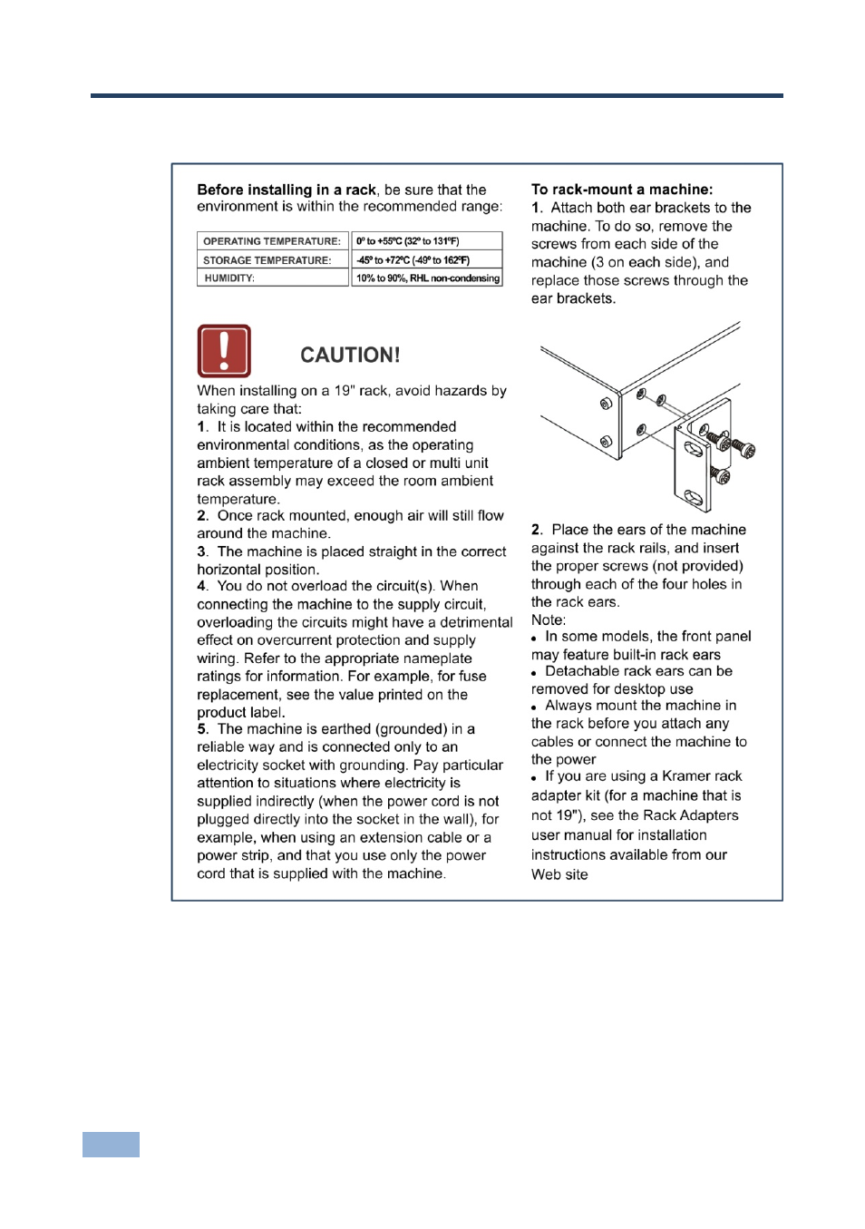 4 installing in a rack, Installing in a rack, 4installing in a rack | Kramer Electronics VS-5x5 User Manual | Page 9 / 35