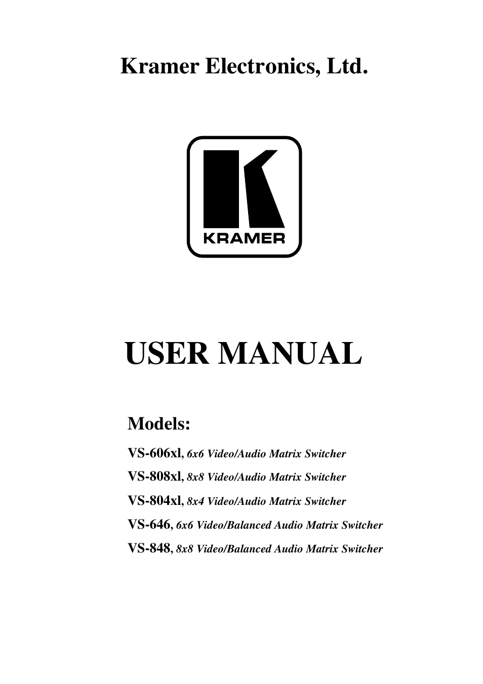 Kramer Electronics VS-848 User Manual | 39 pages