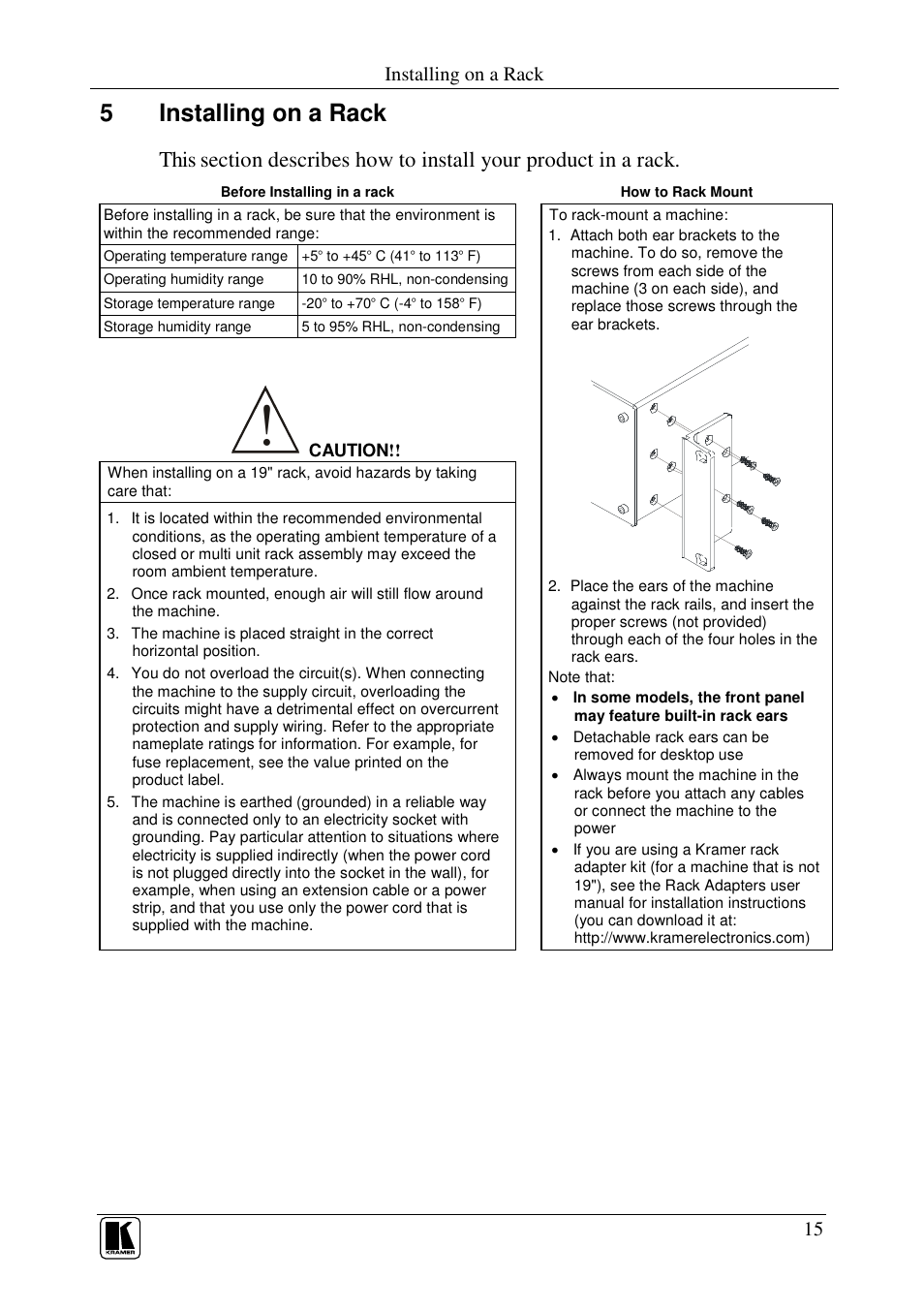 5installing on a rack, Installing on a rack | Kramer Electronics VS-848 User Manual | Page 18 / 39