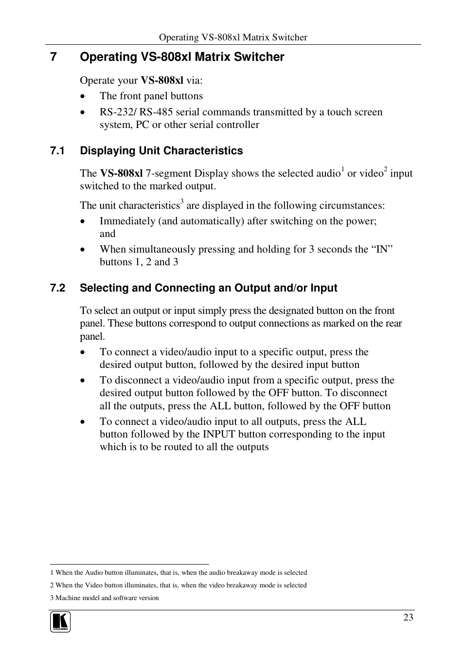 7operating vs-808xl matrix switcher | Kramer Electronics VS-848 User Manual | Page 26 / 39