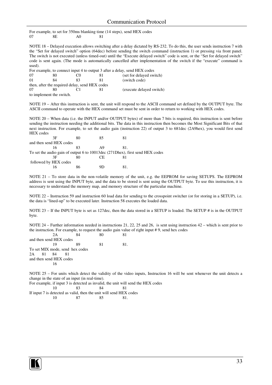 Communication protocol | Kramer Electronics VS-848 User Manual | Page 36 / 39