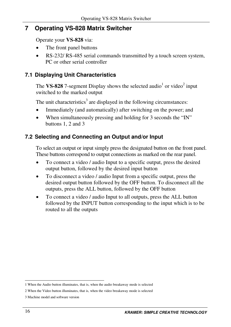 7 operating vs-828 matrix switcher | Kramer Electronics VS-626 User Manual | Page 19 / 28