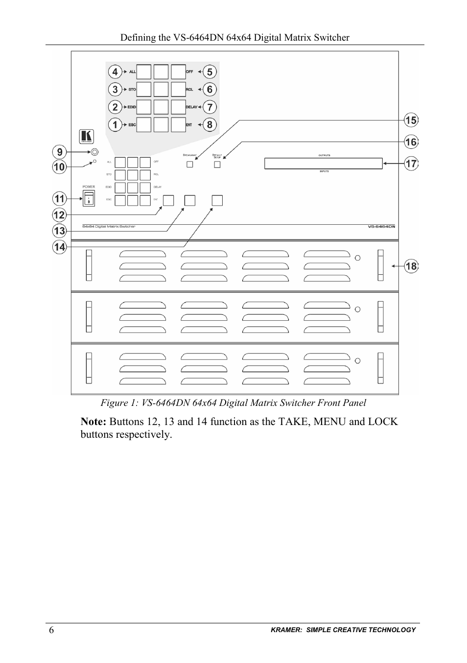 Figure 1: vs-6464dn, 64x64 digital matrix switcher front panel, Figure 1 | Kramer Electronics VS-6464DN User Manual | Page 10 / 48