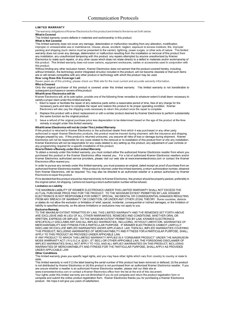 Kramer Electronics VS-6464DN User Manual | Page 47 / 48
