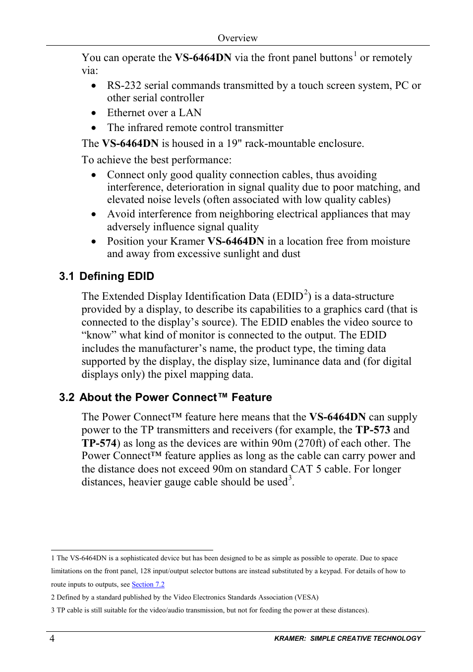 1 defining edid, 2 about the power connect™ feature, Defining edid | About the power connect™ feature | Kramer Electronics VS-6464DN User Manual | Page 8 / 48