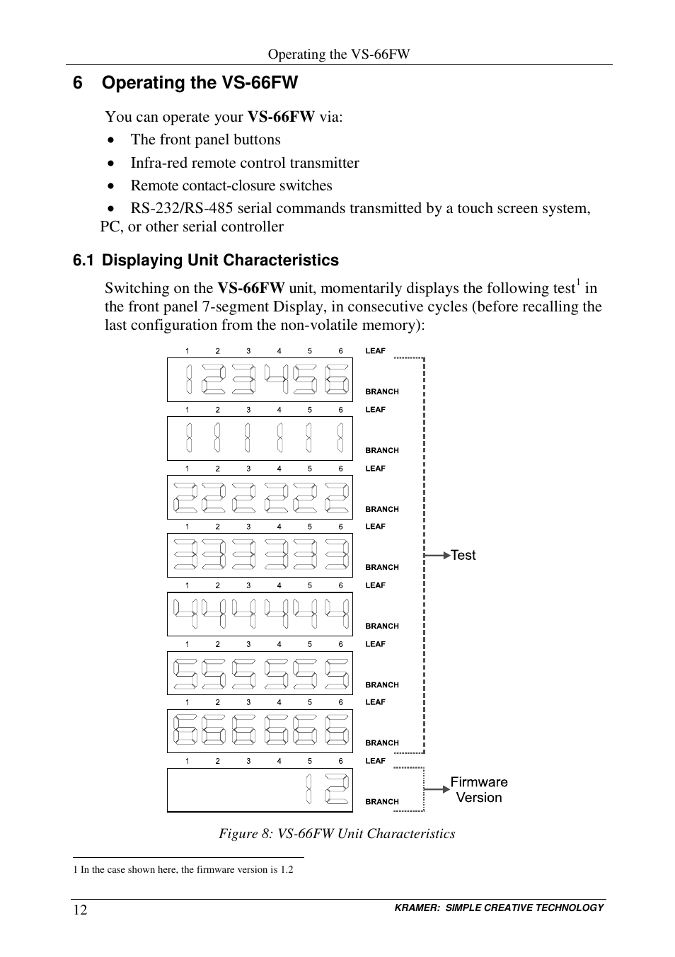 6 operating the vs-66fw | Kramer Electronics VS-66FW User Manual | Page 16 / 31