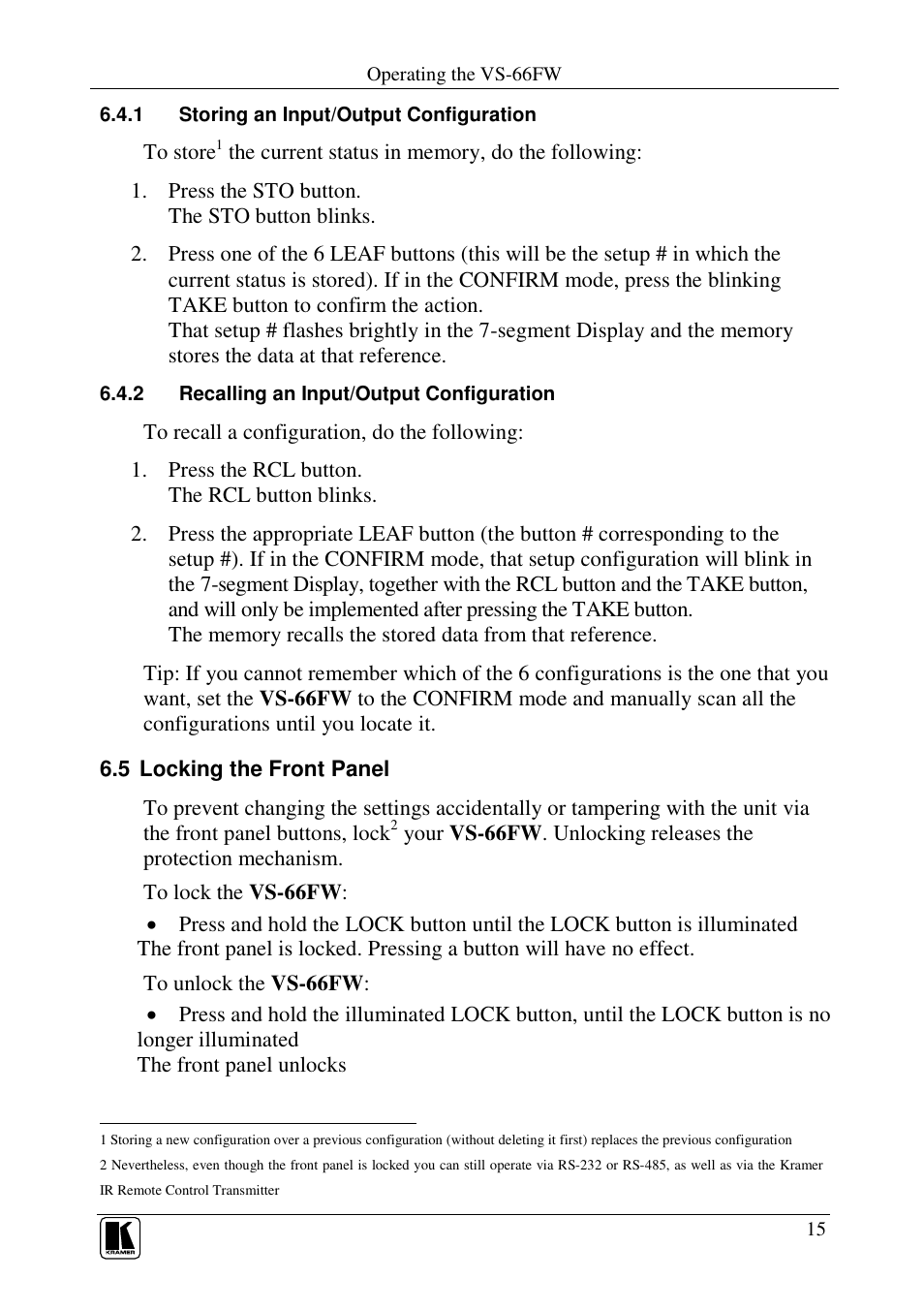 Kramer Electronics VS-66FW User Manual | Page 19 / 31