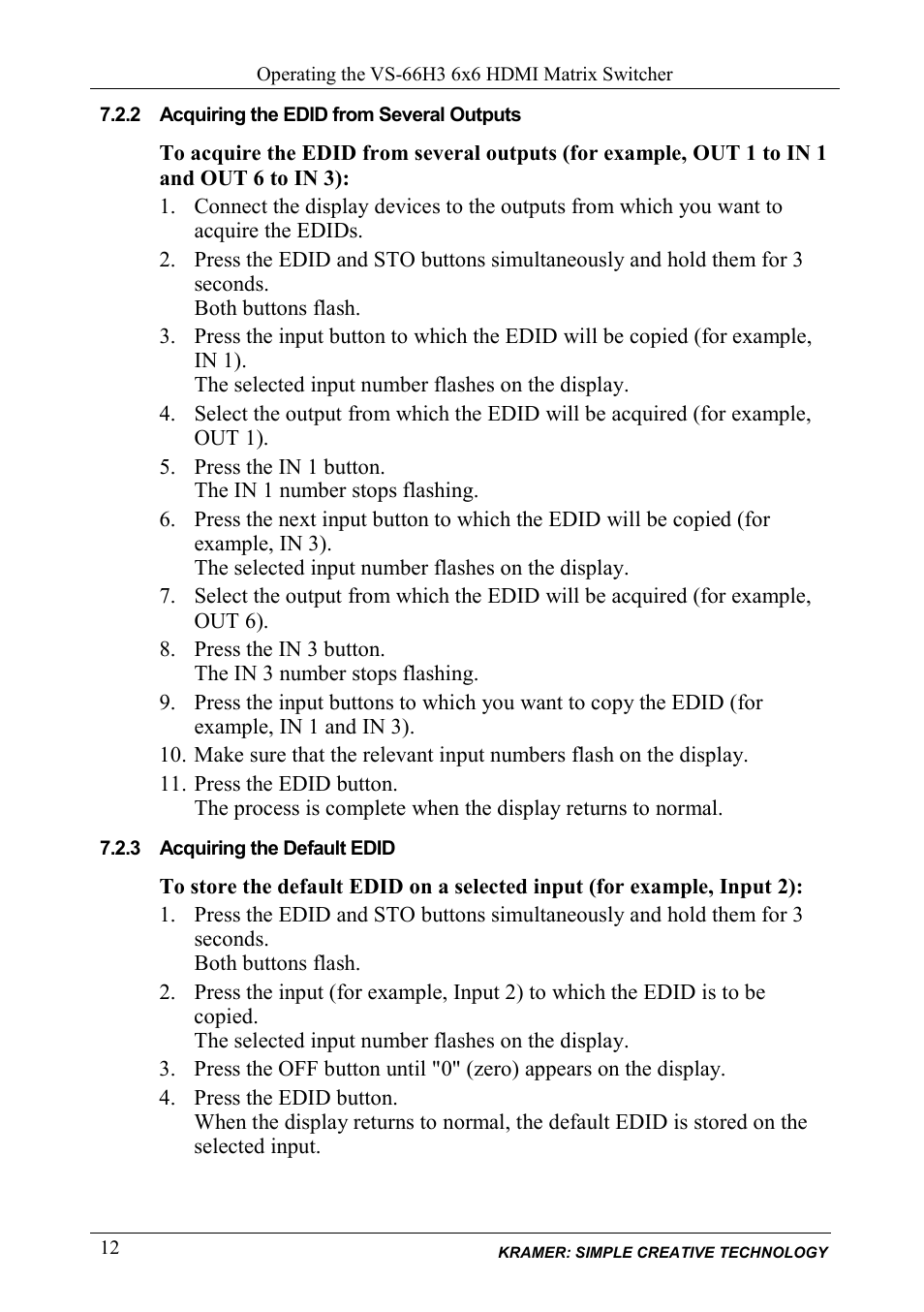 2 acquiring the edid from several outputs, 3 acquiring the default edid, Acquiring the edid from several outputs | Acquiring the default edid | Kramer Electronics VS-66H3 User Manual | Page 15 / 27