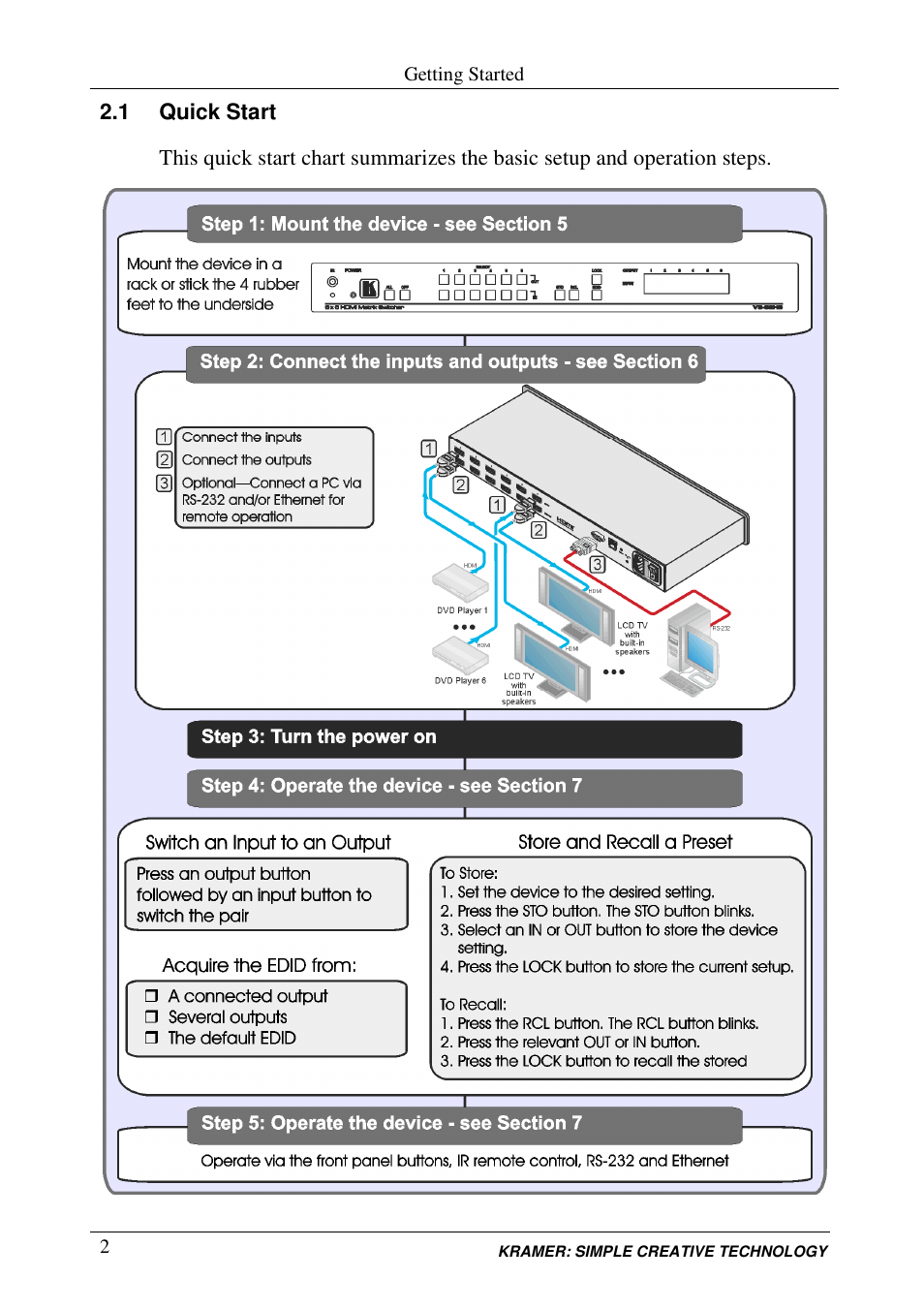 1 quick start | Kramer Electronics VS-66H3 User Manual | Page 5 / 27