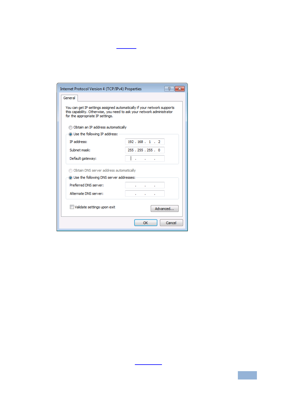 3 control configuration via the ethernet port, Figure 7: internet protocol properties window | Kramer Electronics VS-66HDCPxl User Manual | Page 18 / 30