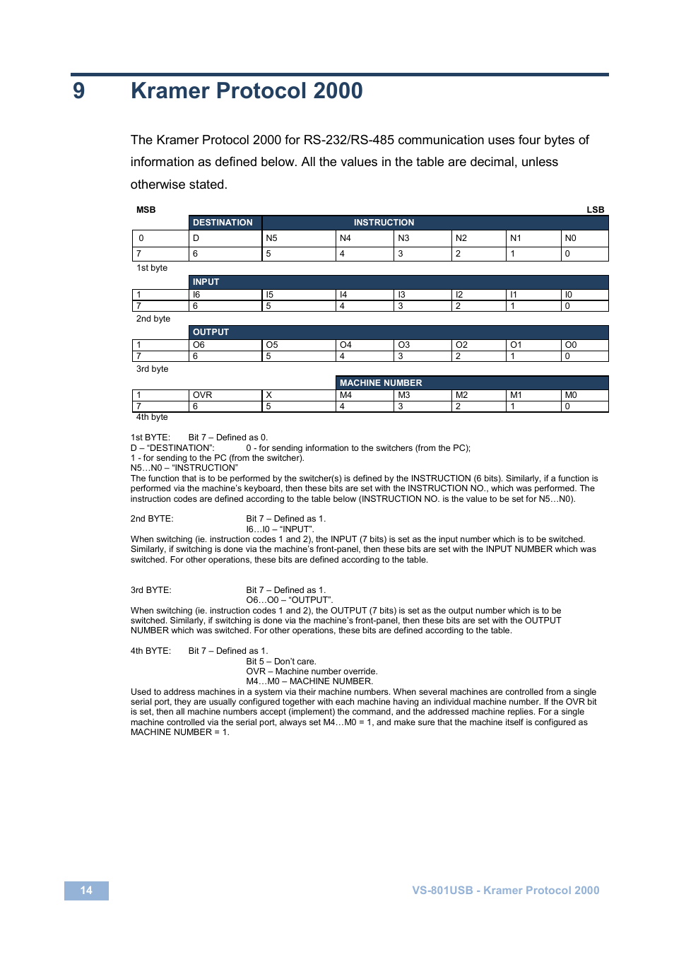 9 kramer protocol 2000, Kramer protocol 2000 | Kramer Electronics VS-801USB User Manual | Page 17 / 24