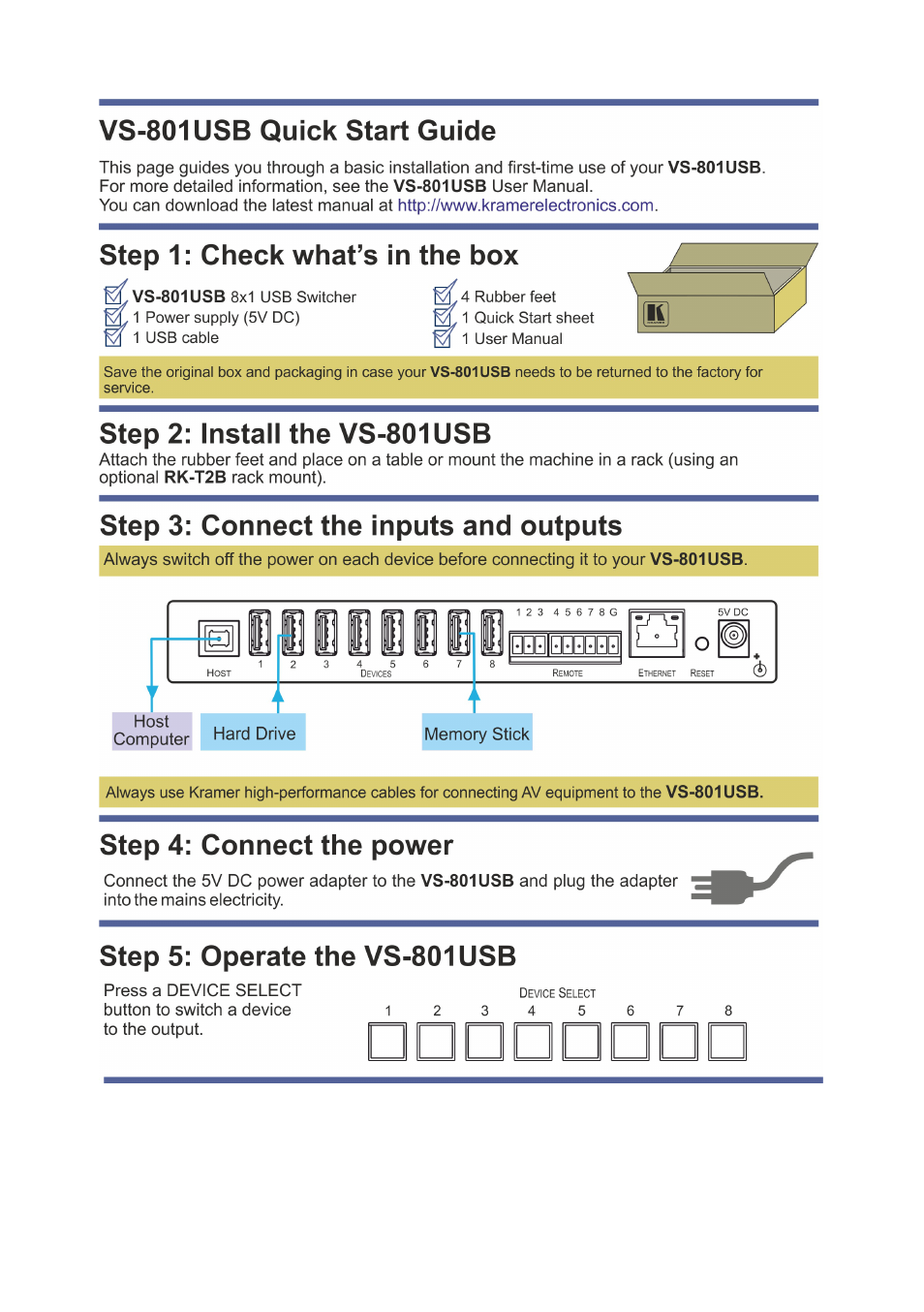 Kramer Electronics VS-801USB User Manual | Page 2 / 24