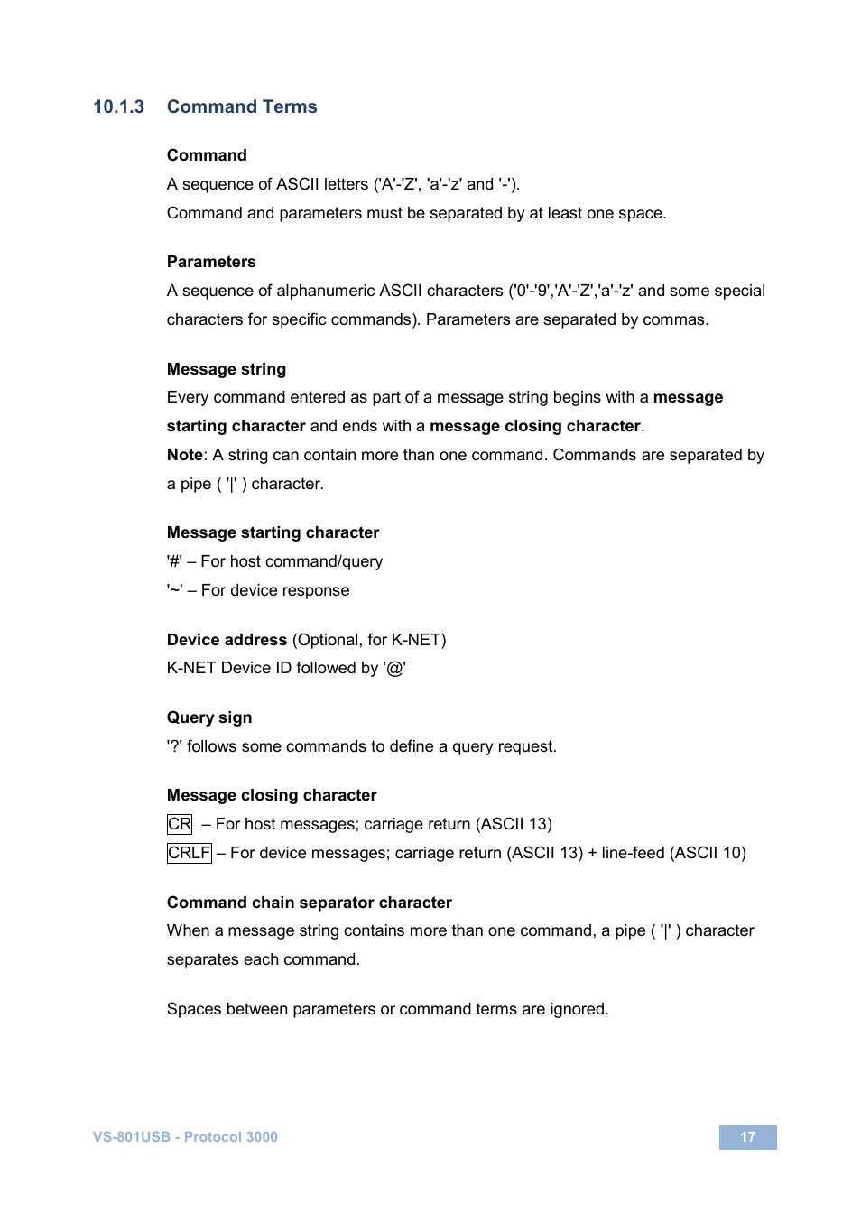 3 command terms | Kramer Electronics VS-801USB User Manual | Page 20 / 24